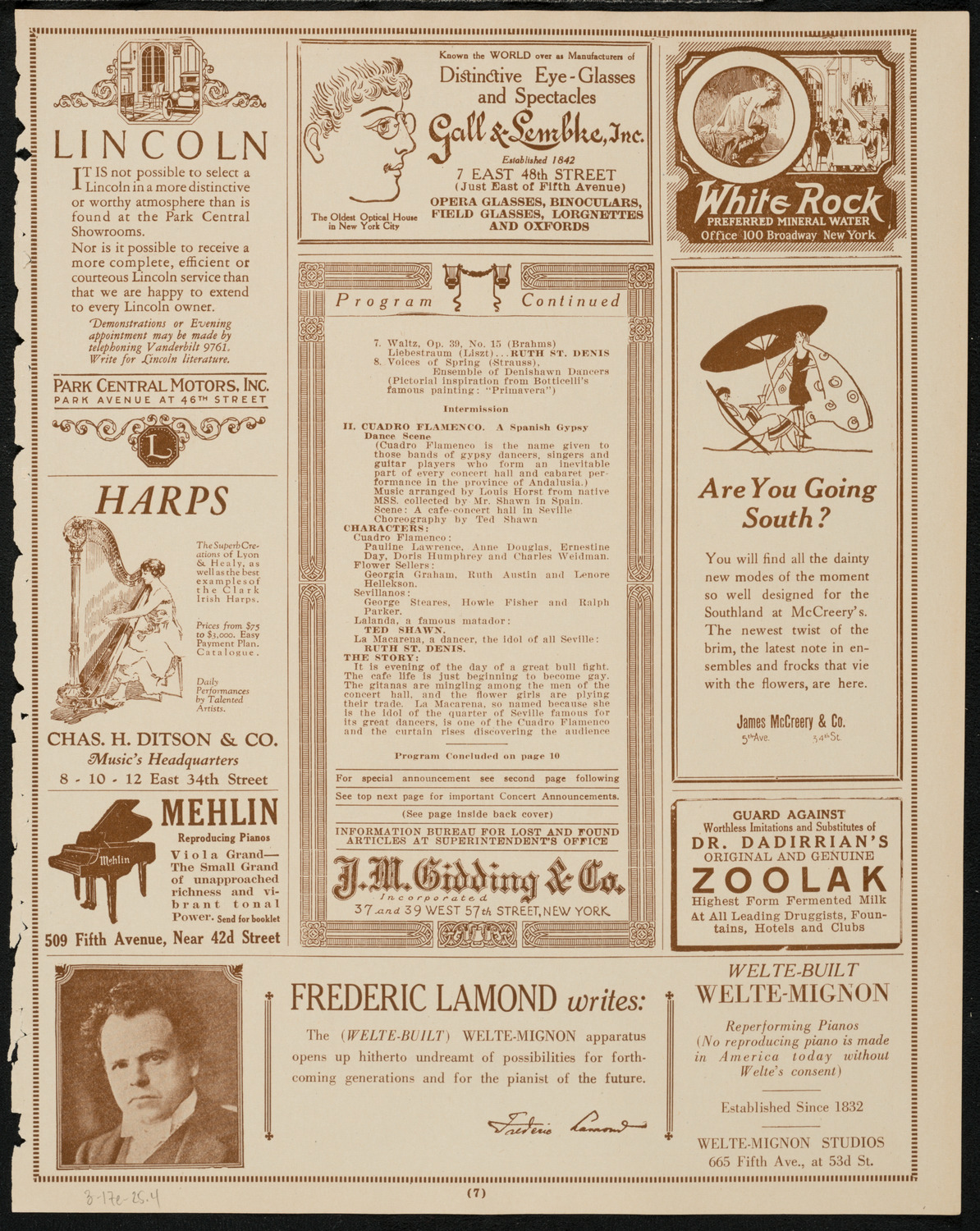 Ruth St. Denis with Ted Shawn and the Denishawn Dancers, March 17, 1925, program page 7
