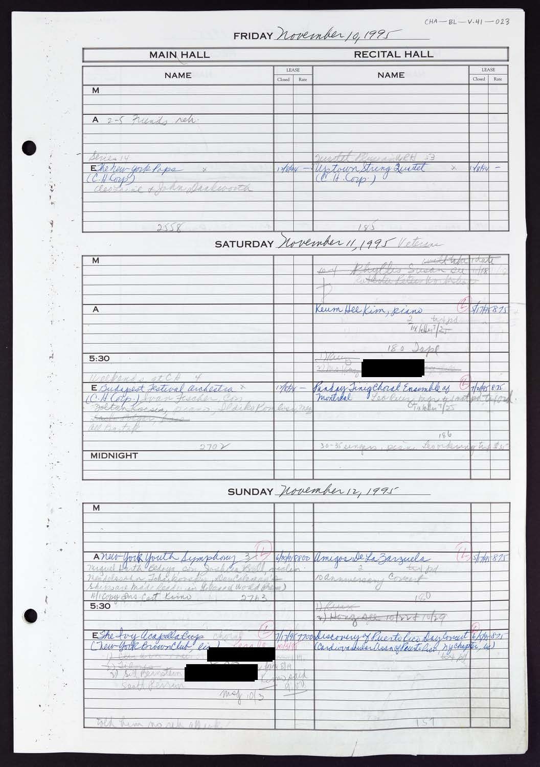 Carnegie Hall Booking Ledger, volume 41, page 23