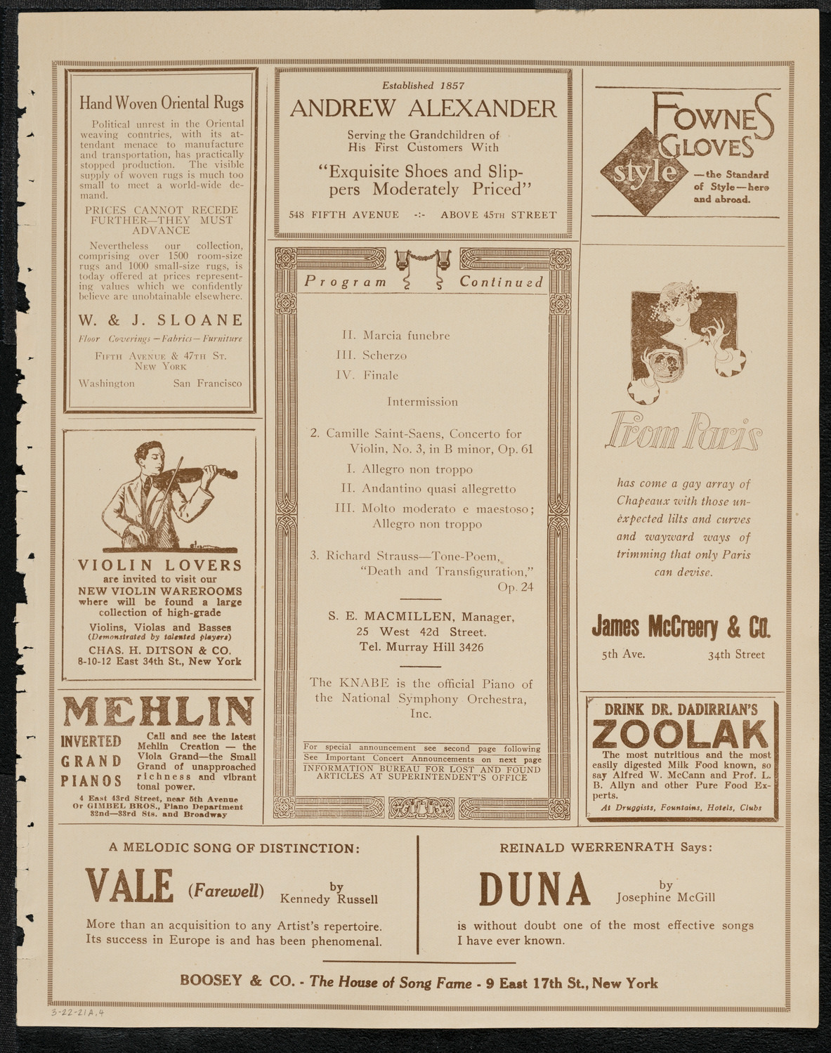 National Symphony Orchestra, March 22, 1921, program page 7