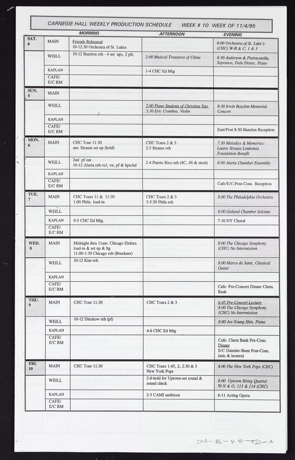 Carnegie Hall Booking Ledger, volume 41, page 21a