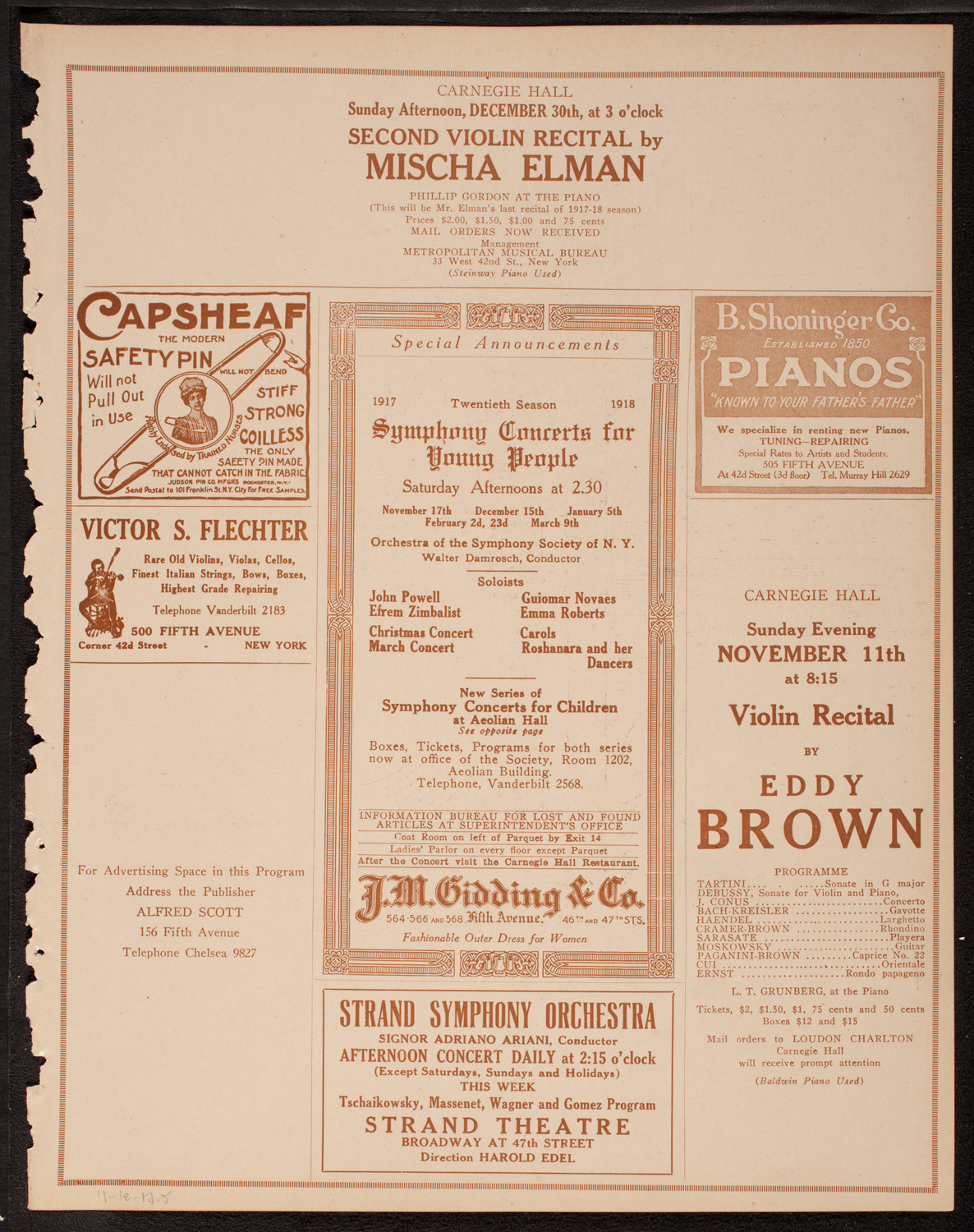 Alice Gentle, Mezzo-Soprano, November 1, 1917, program page 9