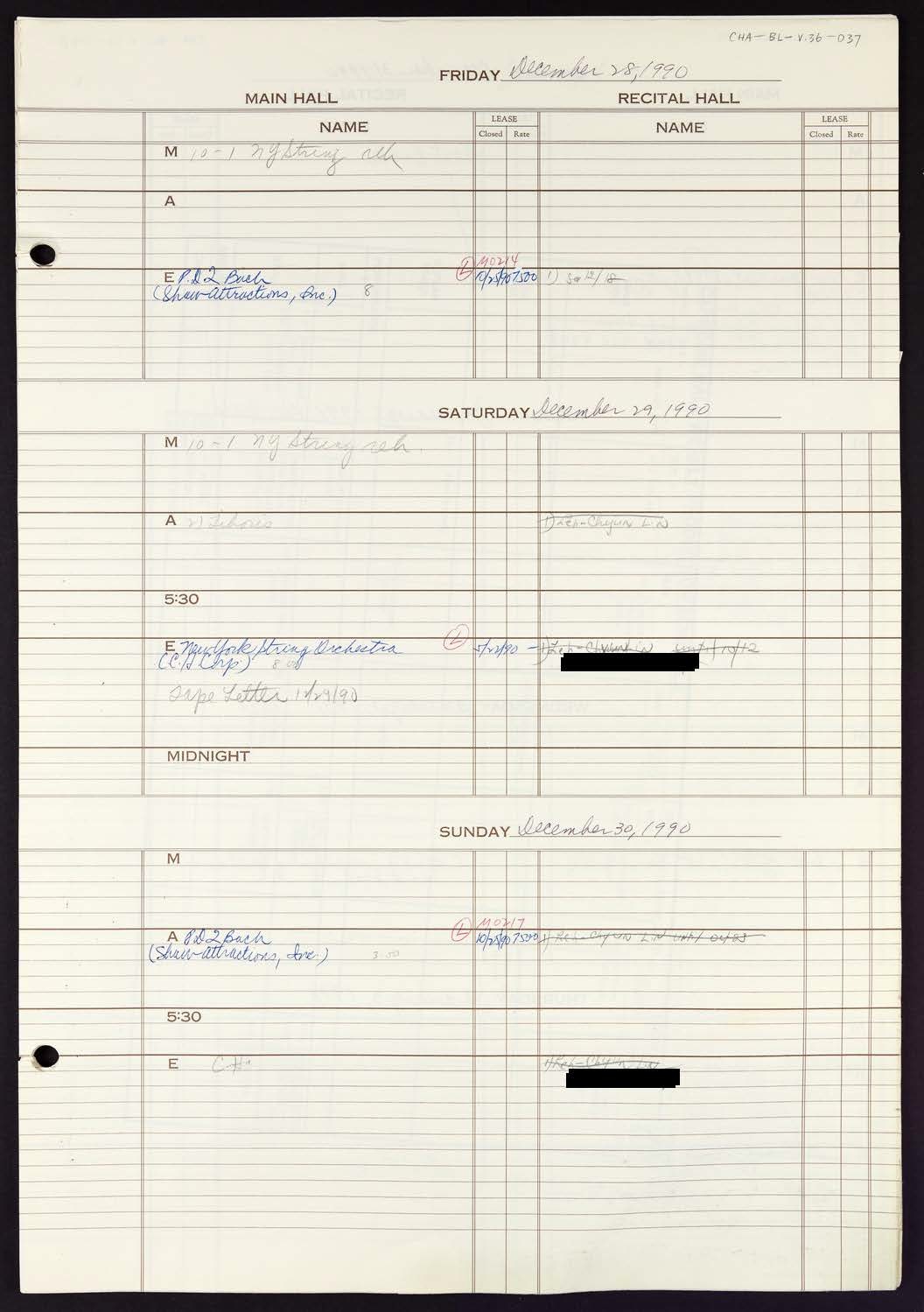 Carnegie Hall Booking Ledger, volume 36, page 37