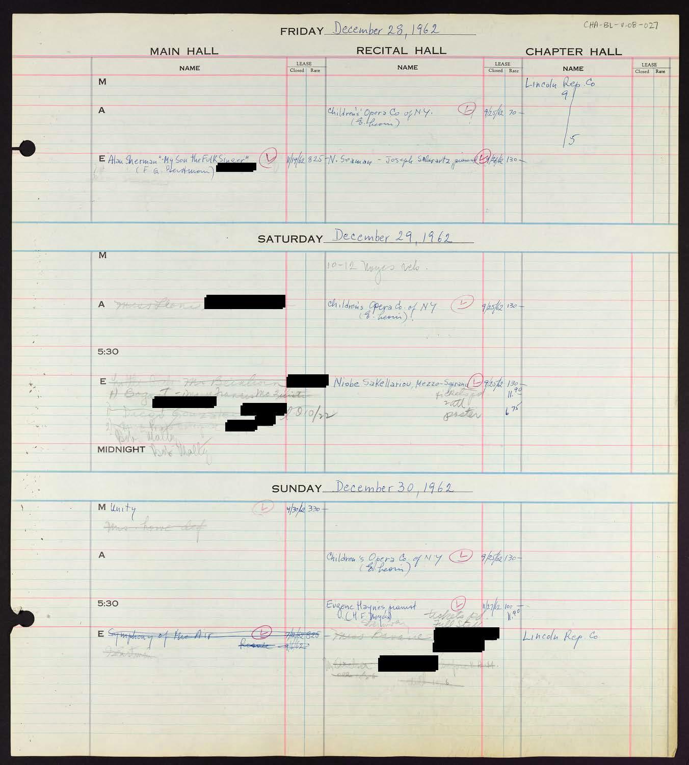 Carnegie Hall Booking Ledger, volume 8, page 27