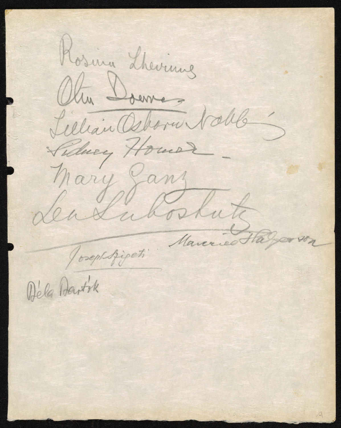 Back page of autographs belonging to Margaret Blaine Damrosch