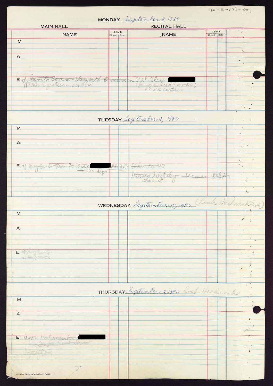 Carnegie Hall Booking Ledger, volume 26, page 4