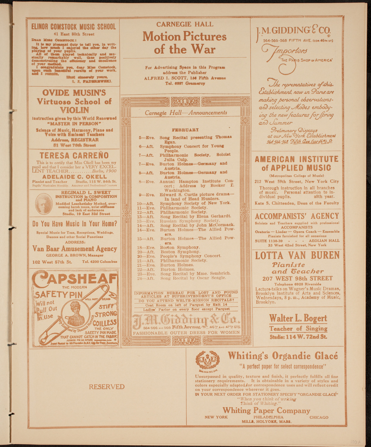 New York Philharmonic, February 5, 1915, program page 3