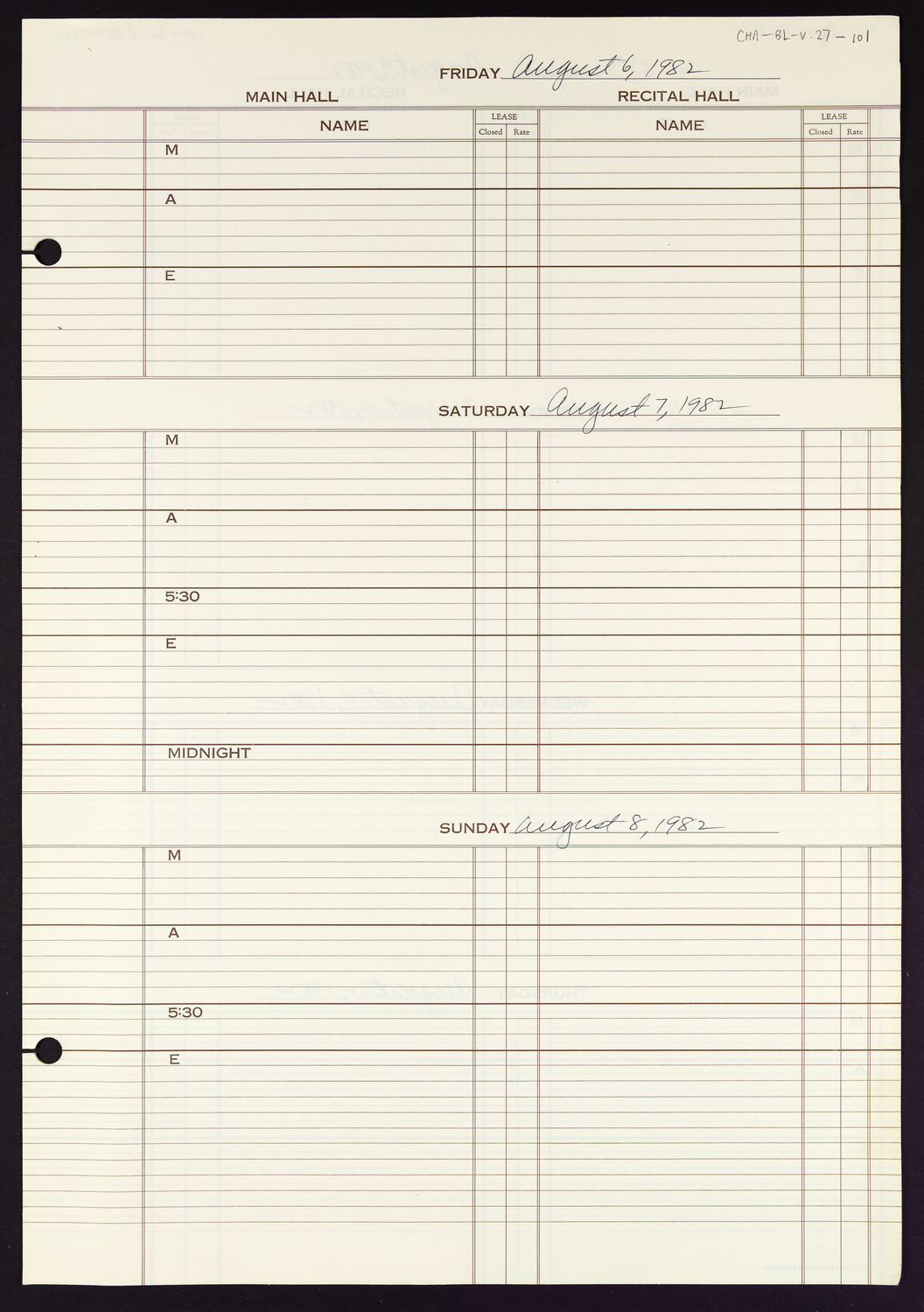 Carnegie Hall Booking Ledger, volume 27, page 101