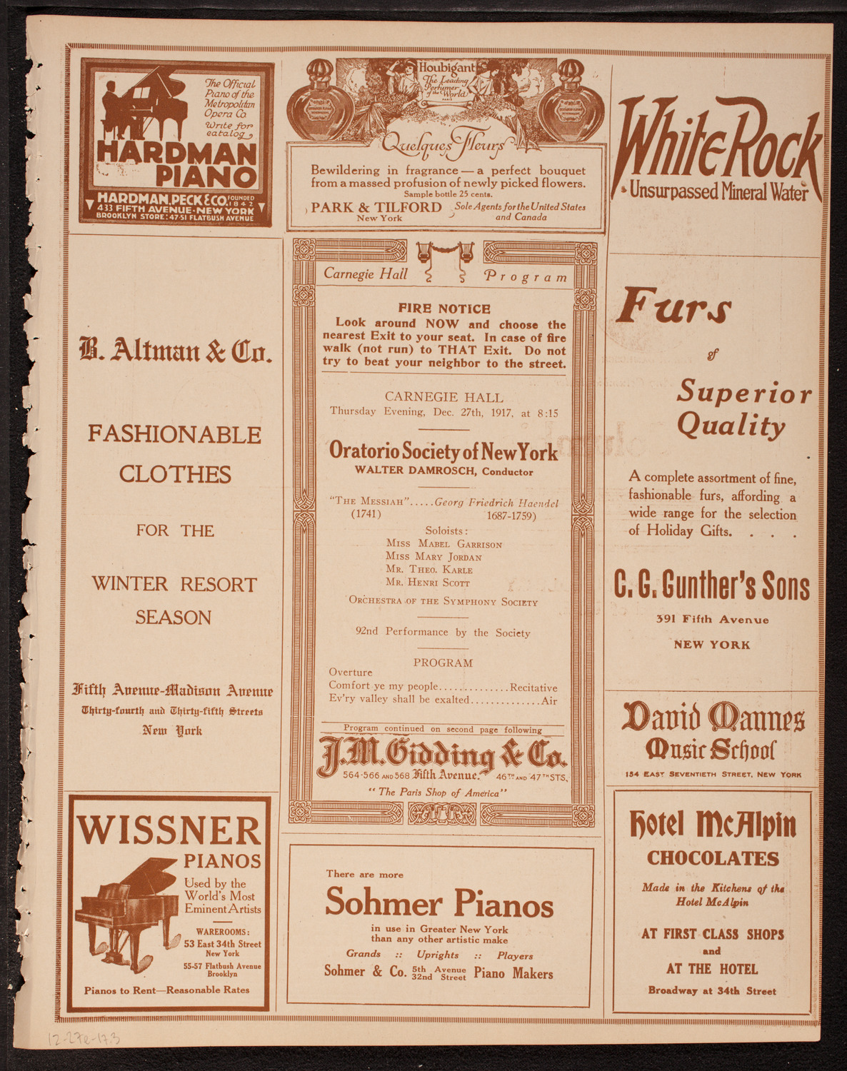 Oratorio Society of New York, December 27, 1917, program page 5