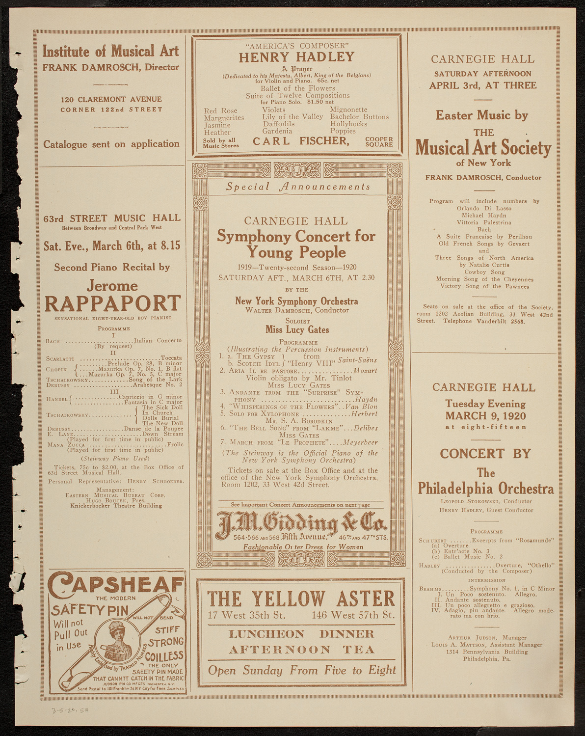 New York Philharmonic, March 5, 1920, program page 9