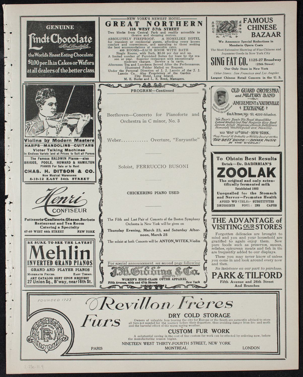 Boston Symphony Orchestra, February 23, 1911, program page 7