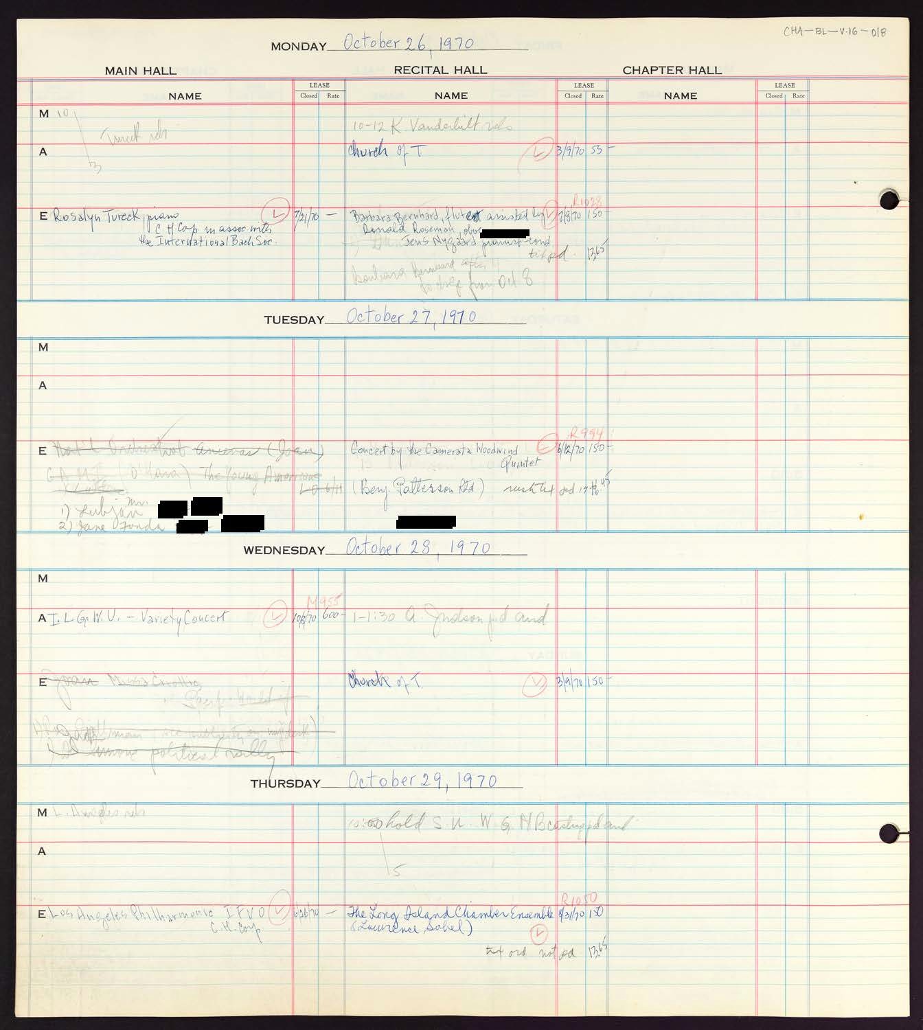 Carnegie Hall Booking Ledger, volume 16, page 18