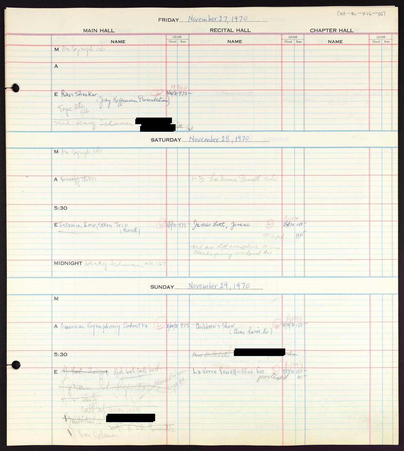 Carnegie Hall Booking Ledger, volume 16, page 27