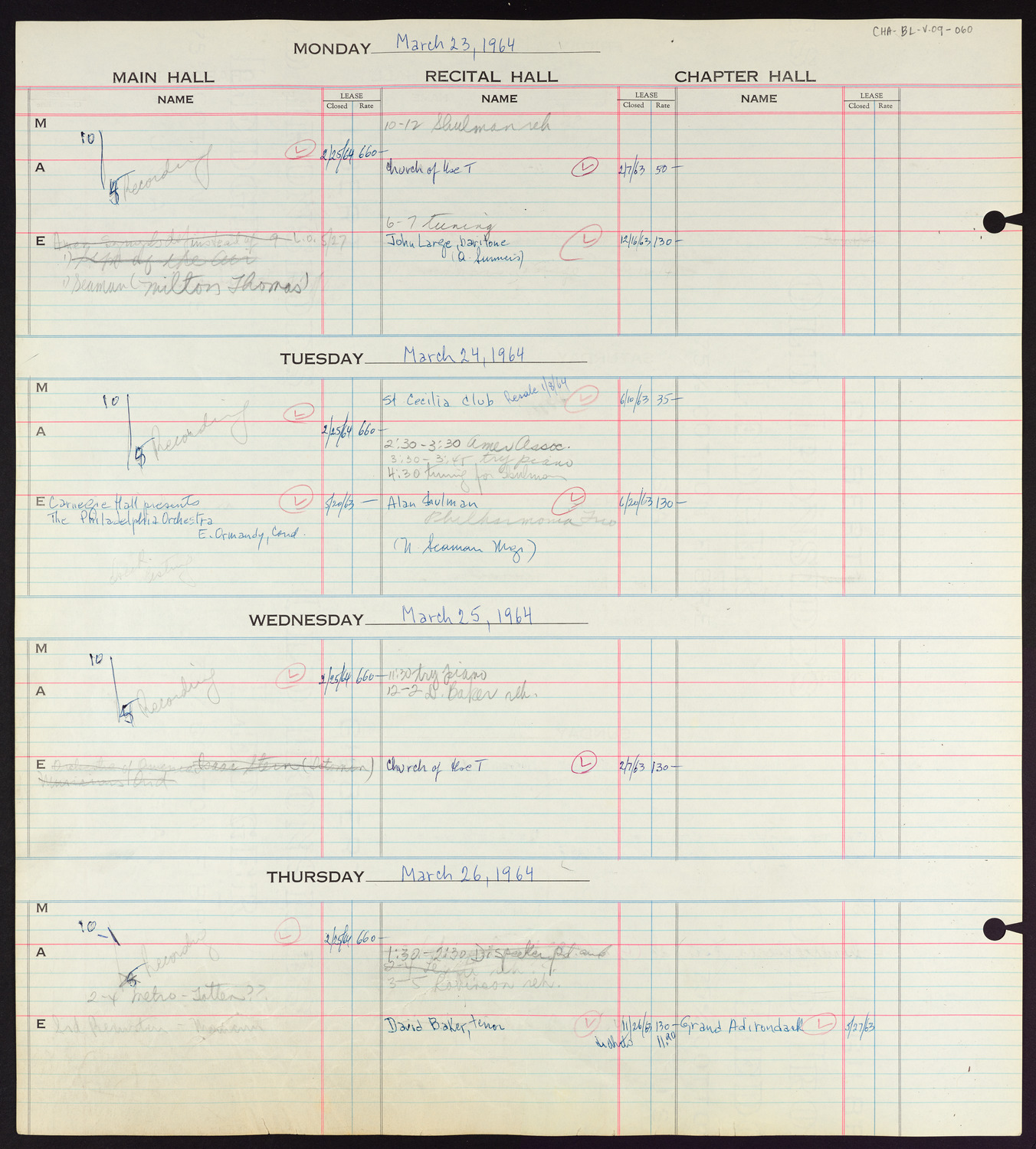 Carnegie Hall Booking Ledger, volume 9, page 60