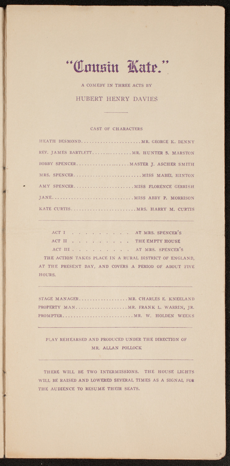 Amateur Comedy Club, April 9, 1913, program page 3