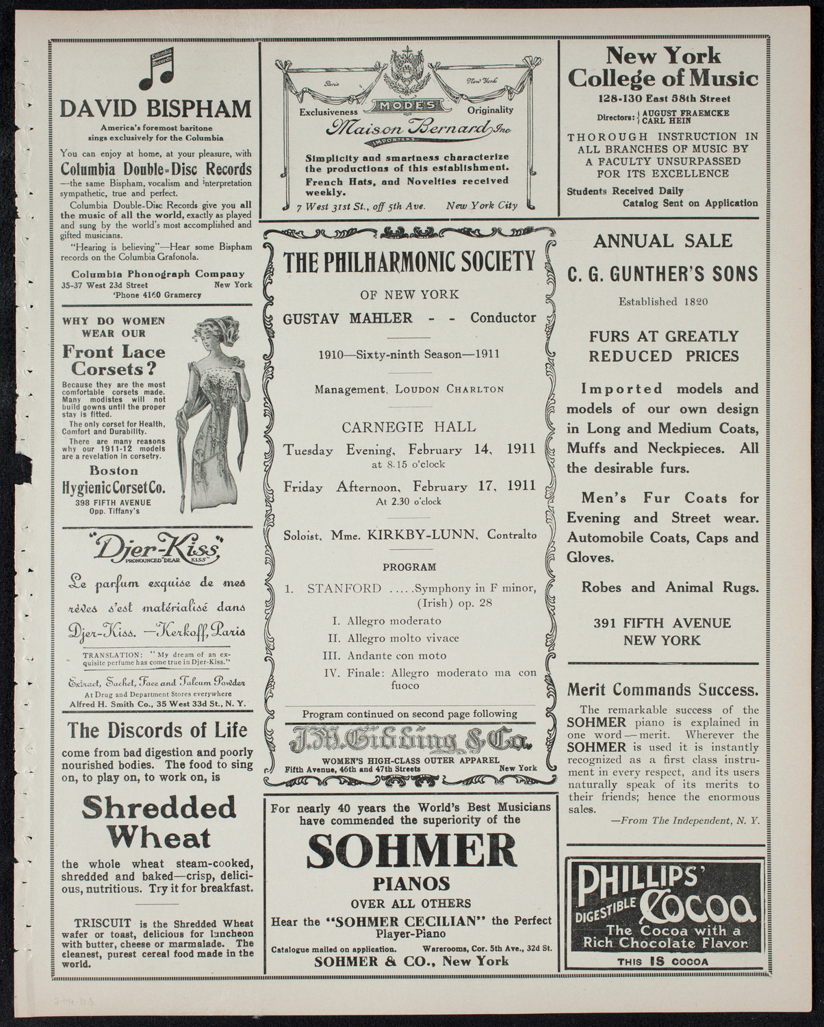 New York Philharmonic, February 14, 1911, program page 5