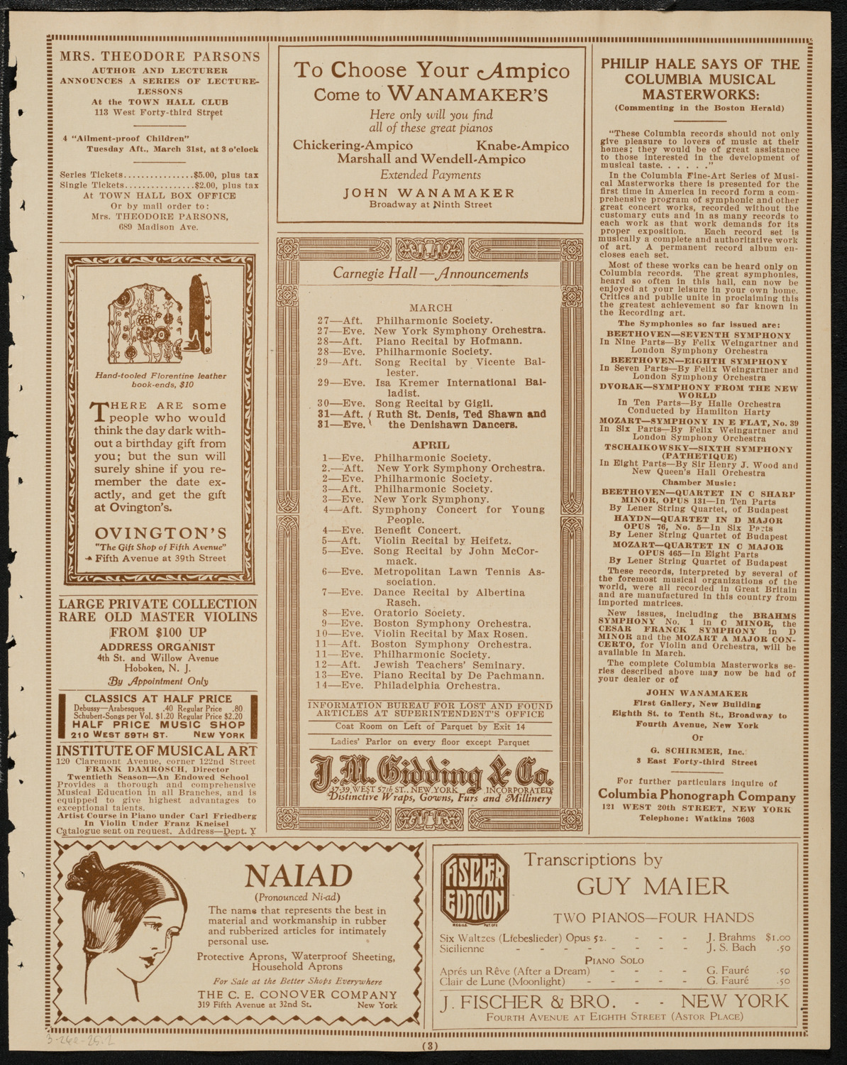 New York Philharmonic, March 26, 1925, program page 3