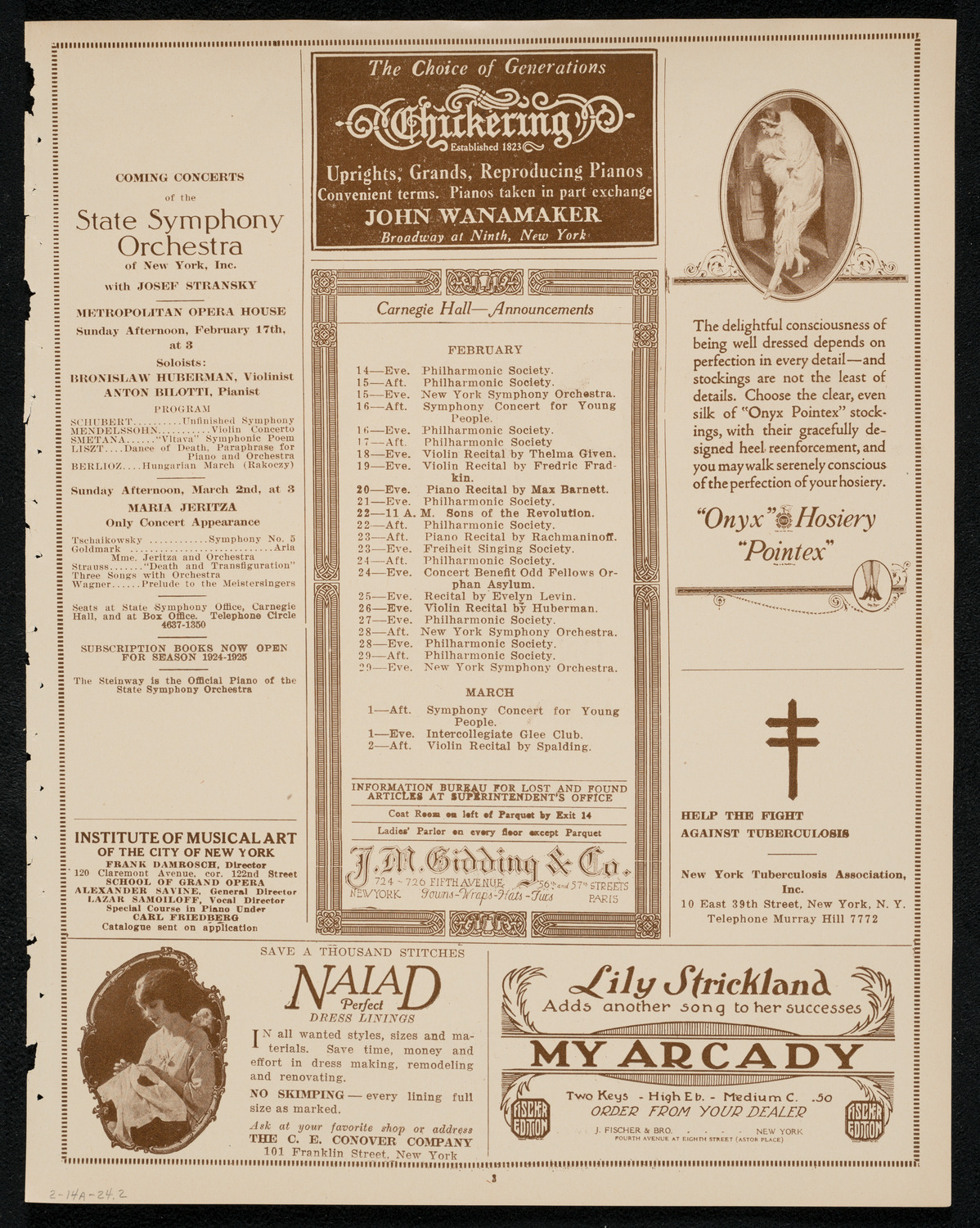 New York Symphony Orchestra, February 14, 1924, program page 3