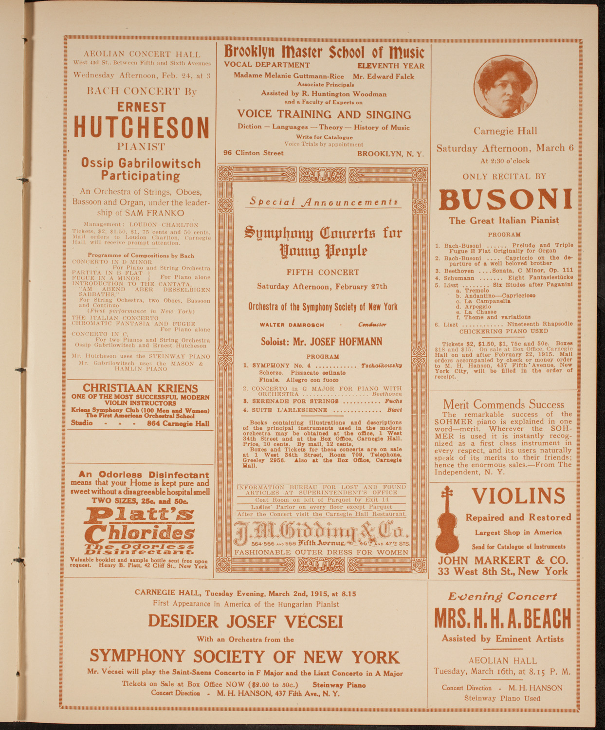 New York Philharmonic, February 21, 1915, program page 9