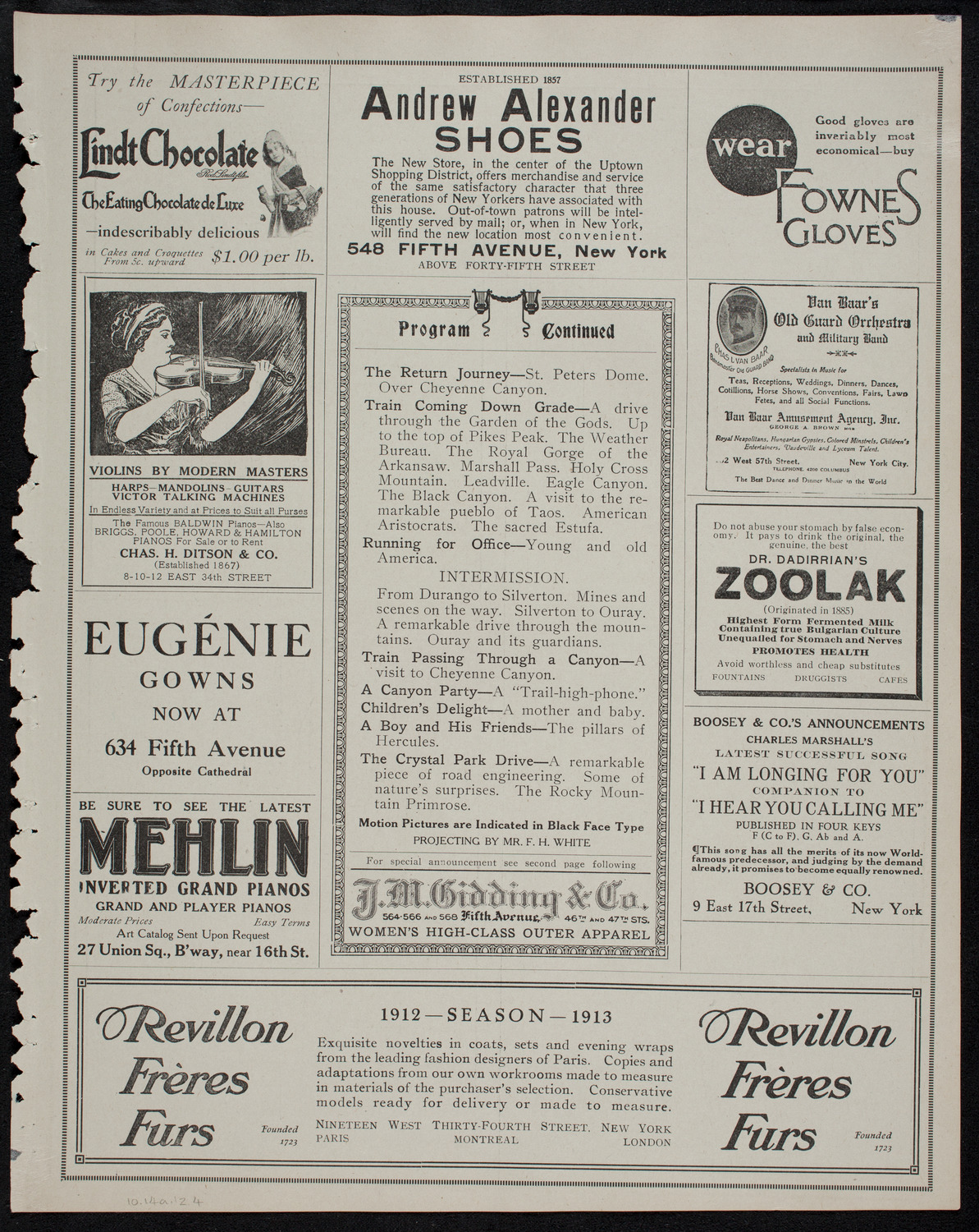 Elmendorf Lecture: The Heart of the Rocky Mountains, October 14, 1912, program page 7