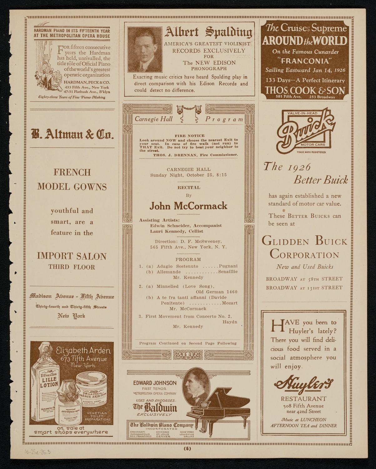 John McCormack, Tenor, October 25, 1925, program page 5