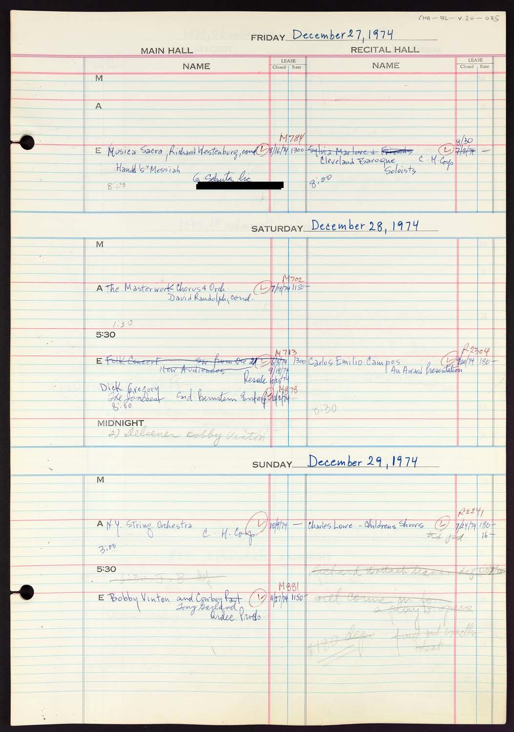 Carnegie Hall Booking Ledger, volume 20, page 35