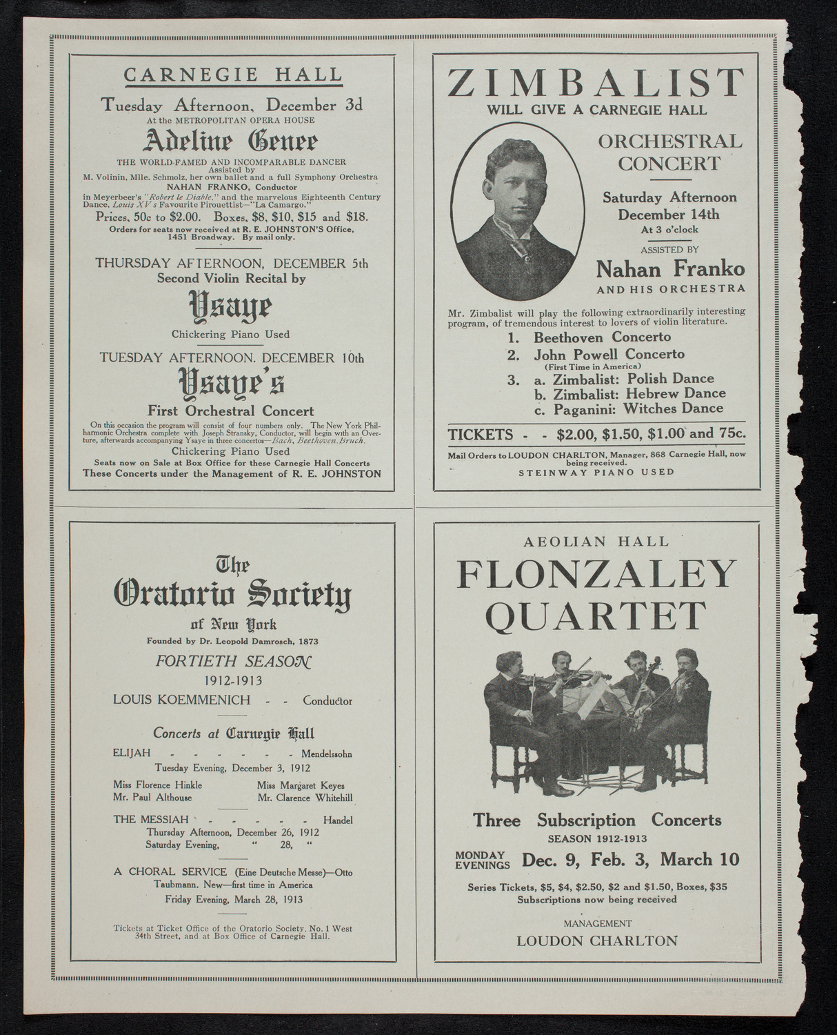 New York Philharmonic, November 29, 1912, program page 10