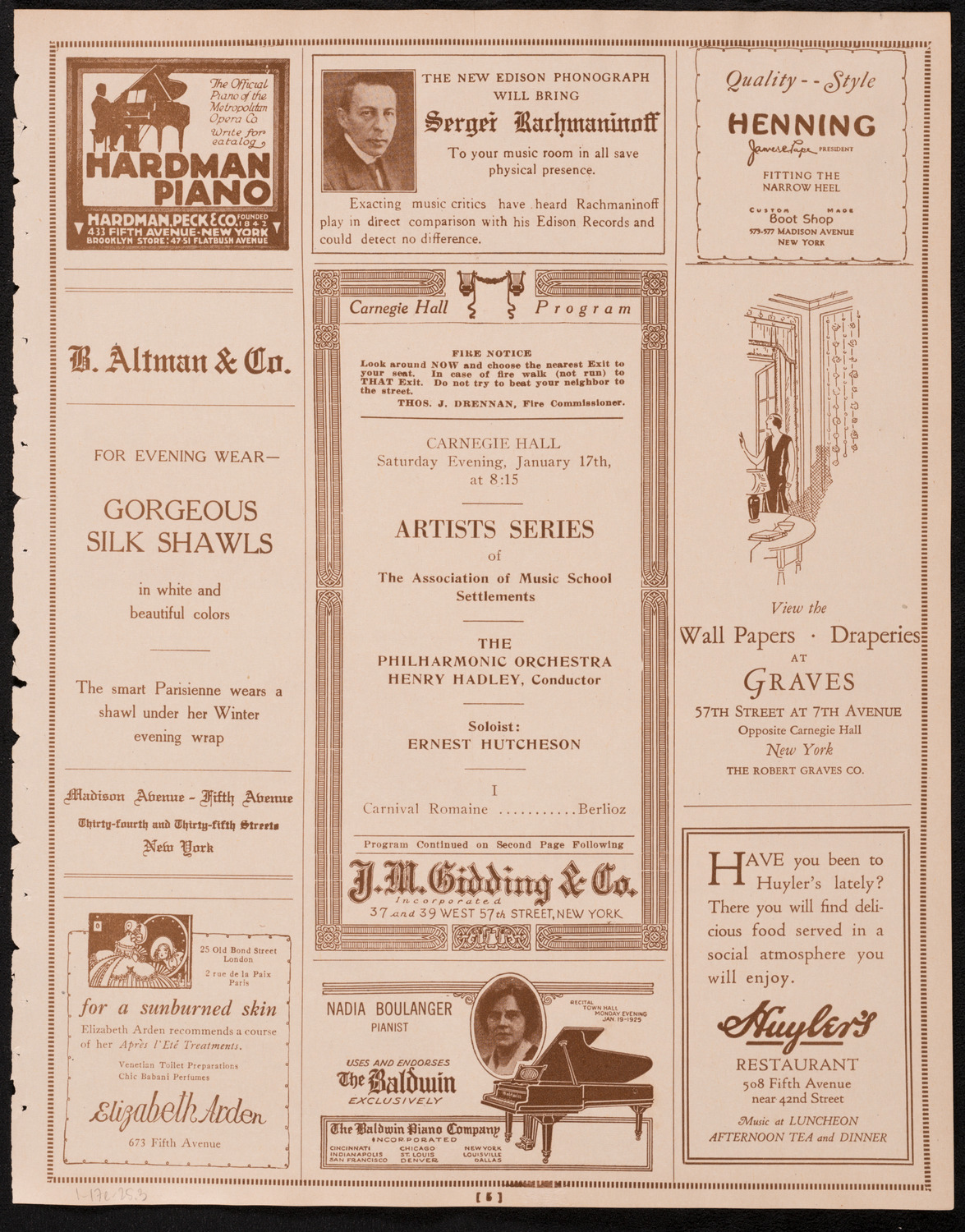 New York Philharmonic, January 17, 1925, program page 5