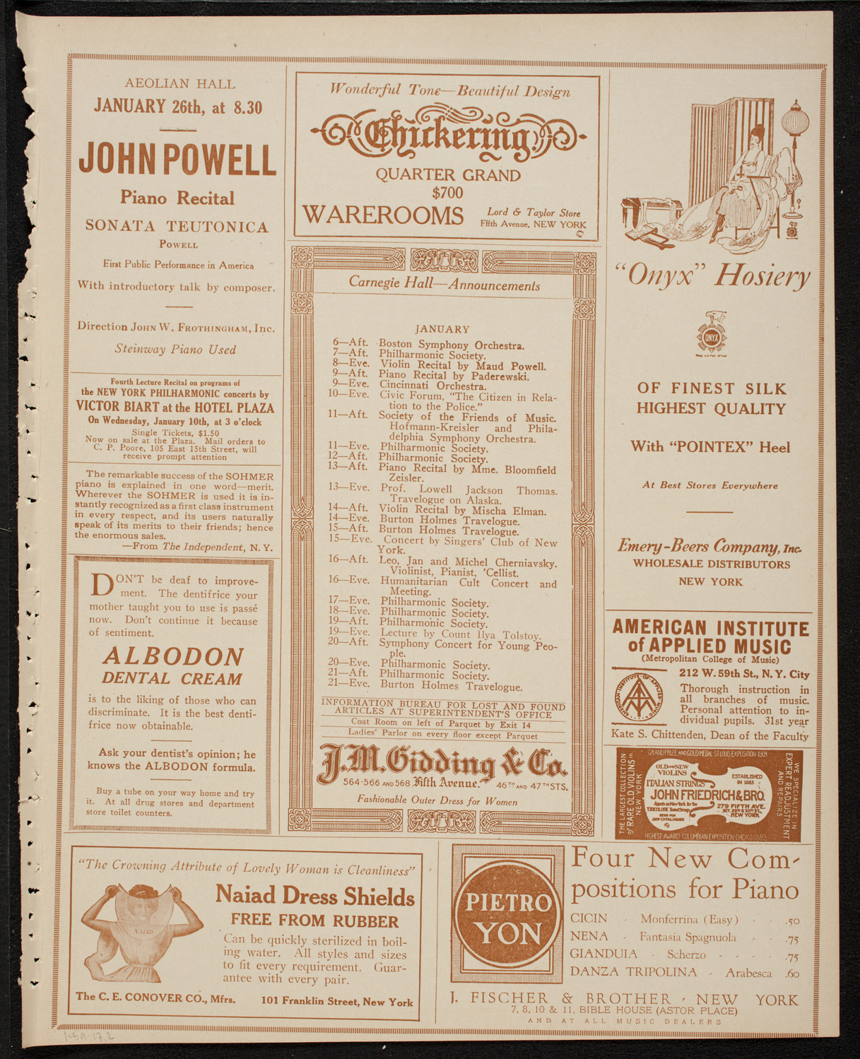 New York Philharmonic, January 5, 1917, program page 3