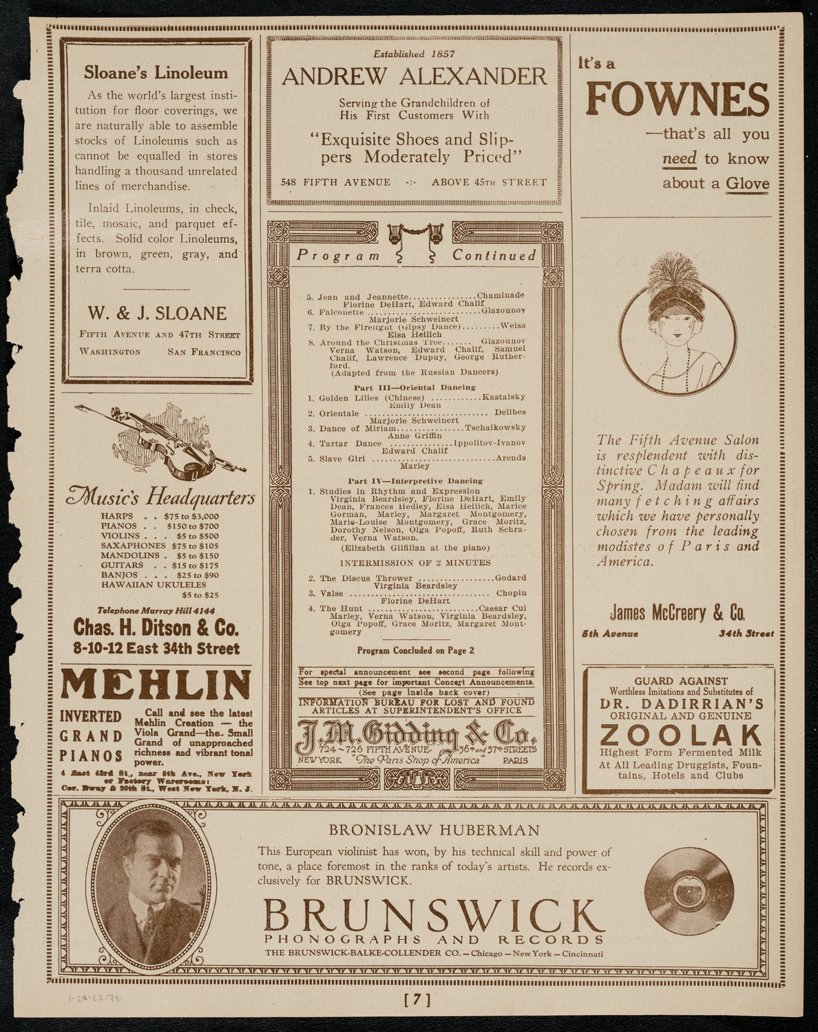 Chalif Dancers, January 28, 1922, program page 7