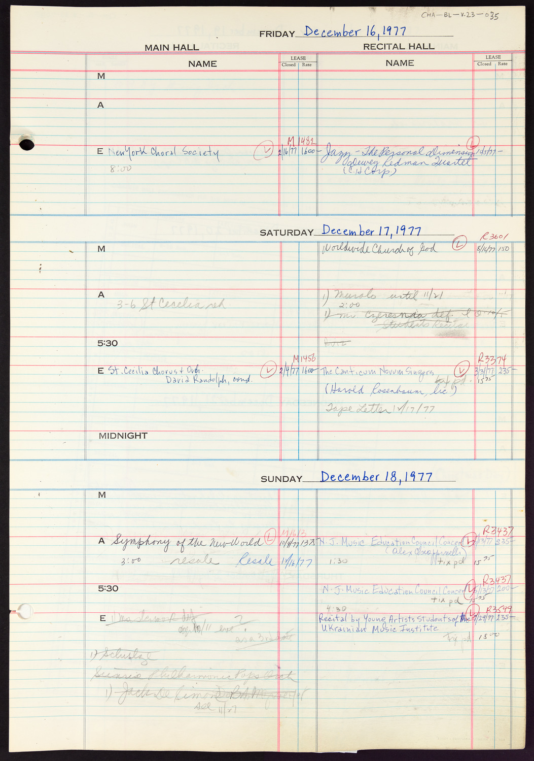 Carnegie Hall Booking Ledger, volume 23, page 35