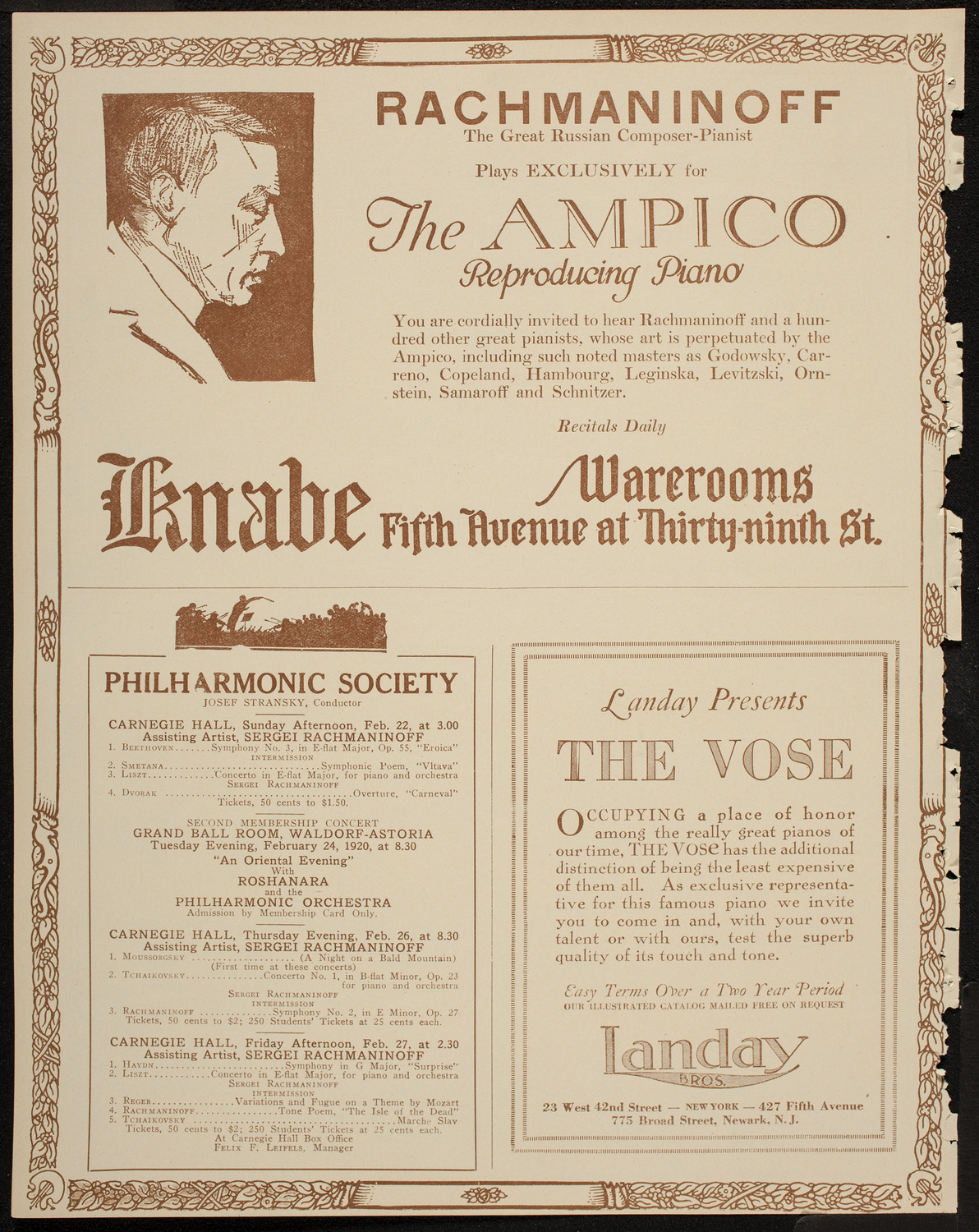 Alfred Cortot, Piano, with the New York Symphony Orchestra, February 17, 1920, program page 12