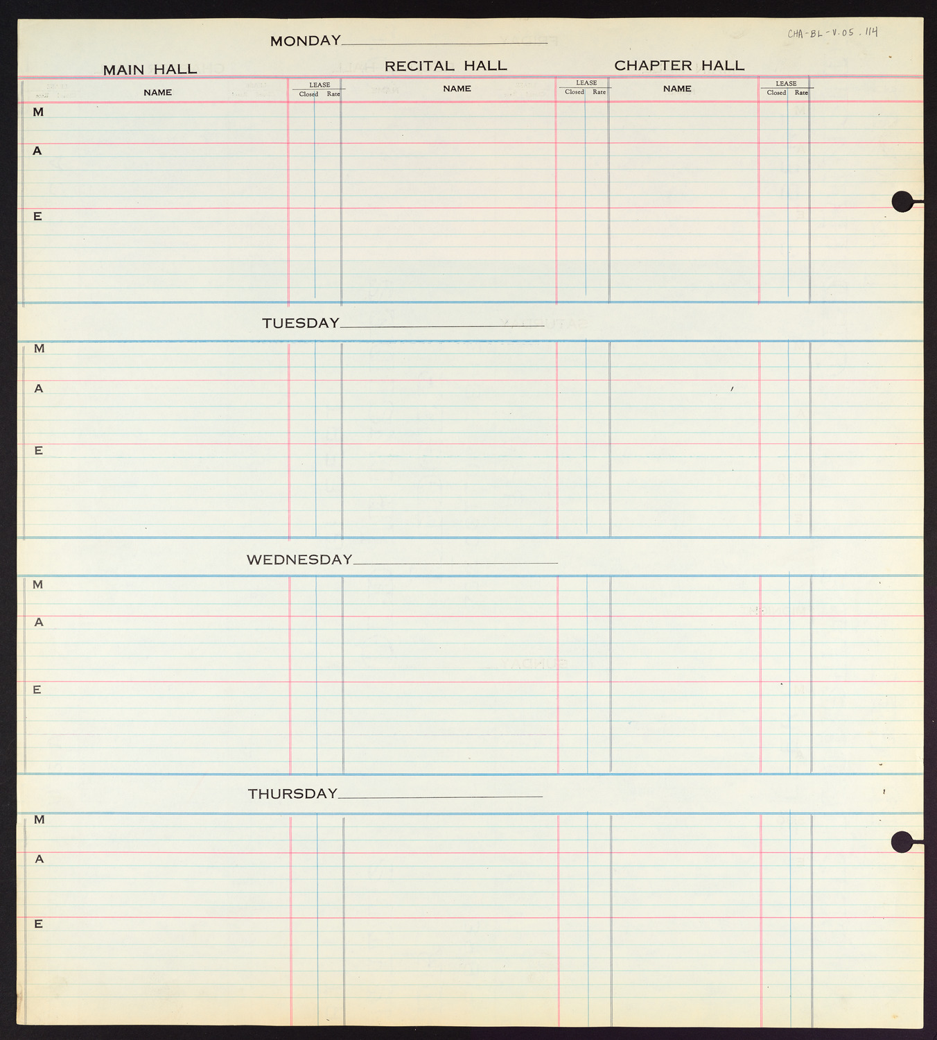 Carnegie Hall Booking Ledger, volume 5, page 114