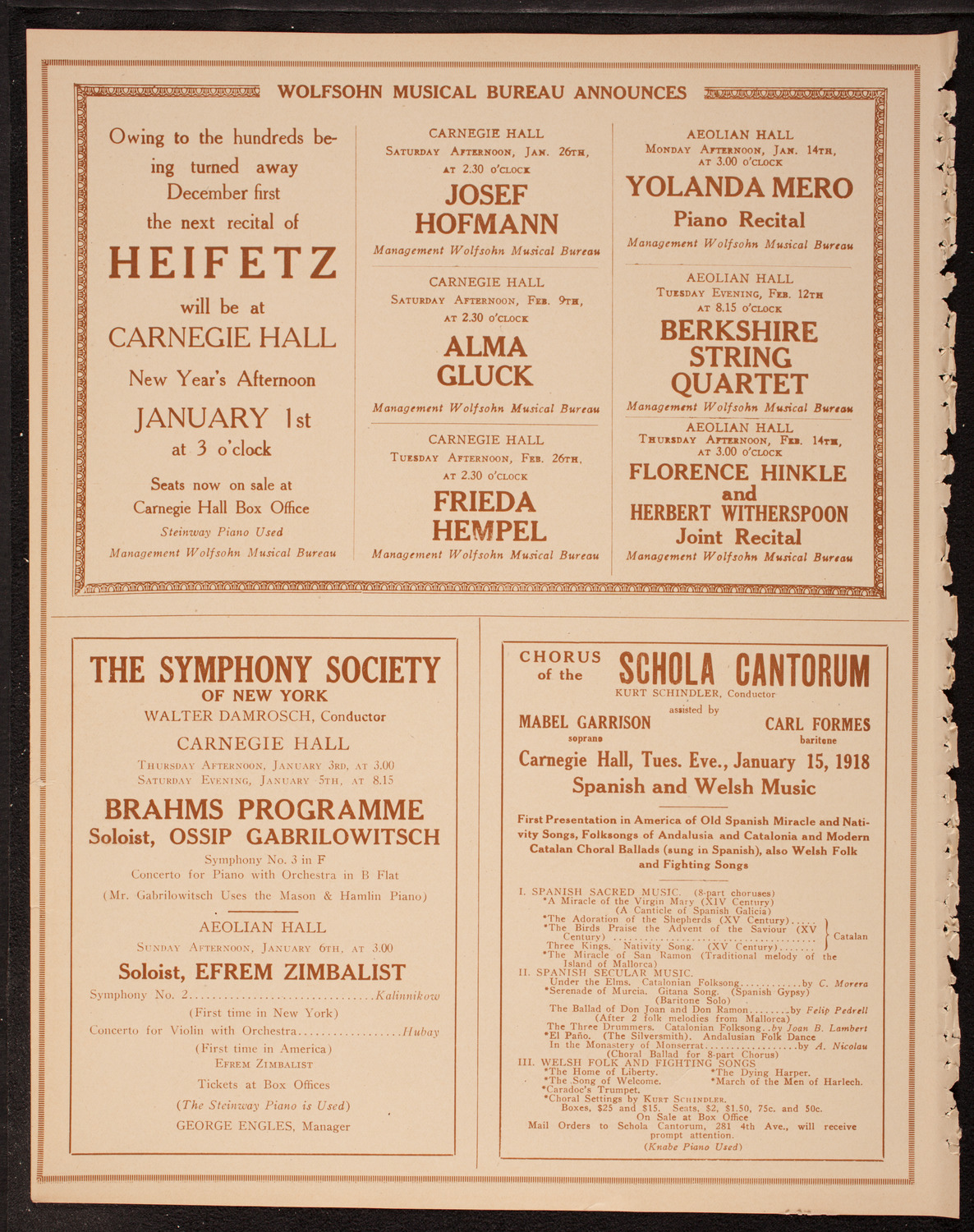 Leo, Jan and Mischel Cherniavsky, December 29, 1917, program page 8
