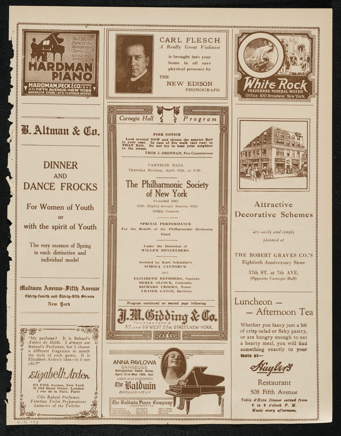 New York Philharmonic, April 17, 1924, program page 5