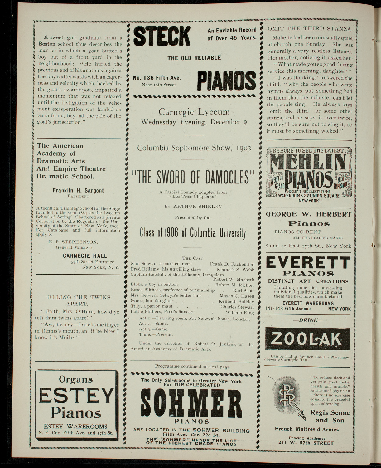 Columbia Sophomore Show, 1903, December 9, 1903, program page 2