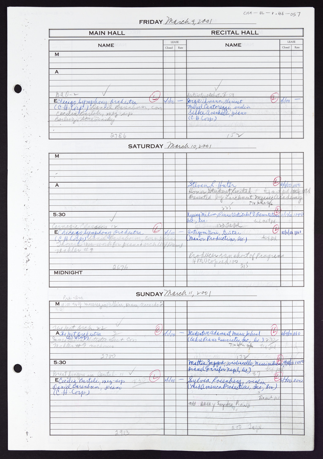 Carnegie Hall Booking Ledger, volume 46, page 57