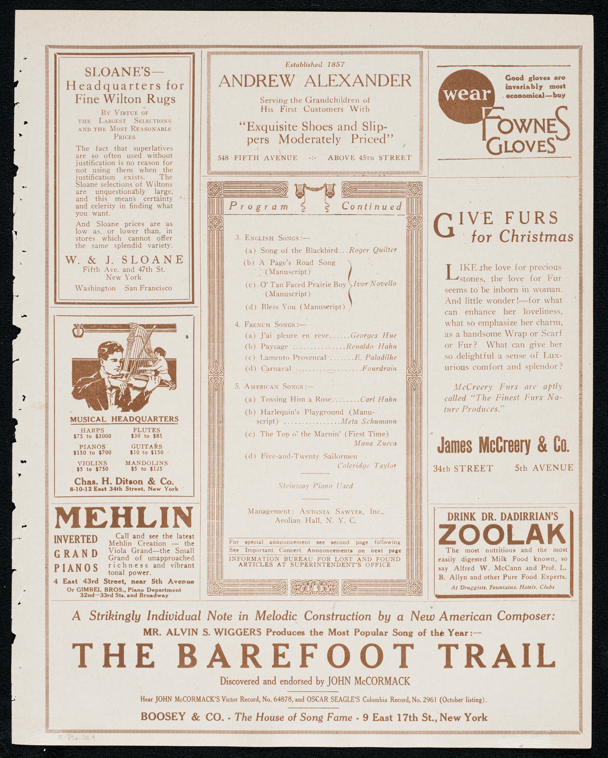 Laurence Leonard, Baritone, November 23, 1920, program page 7