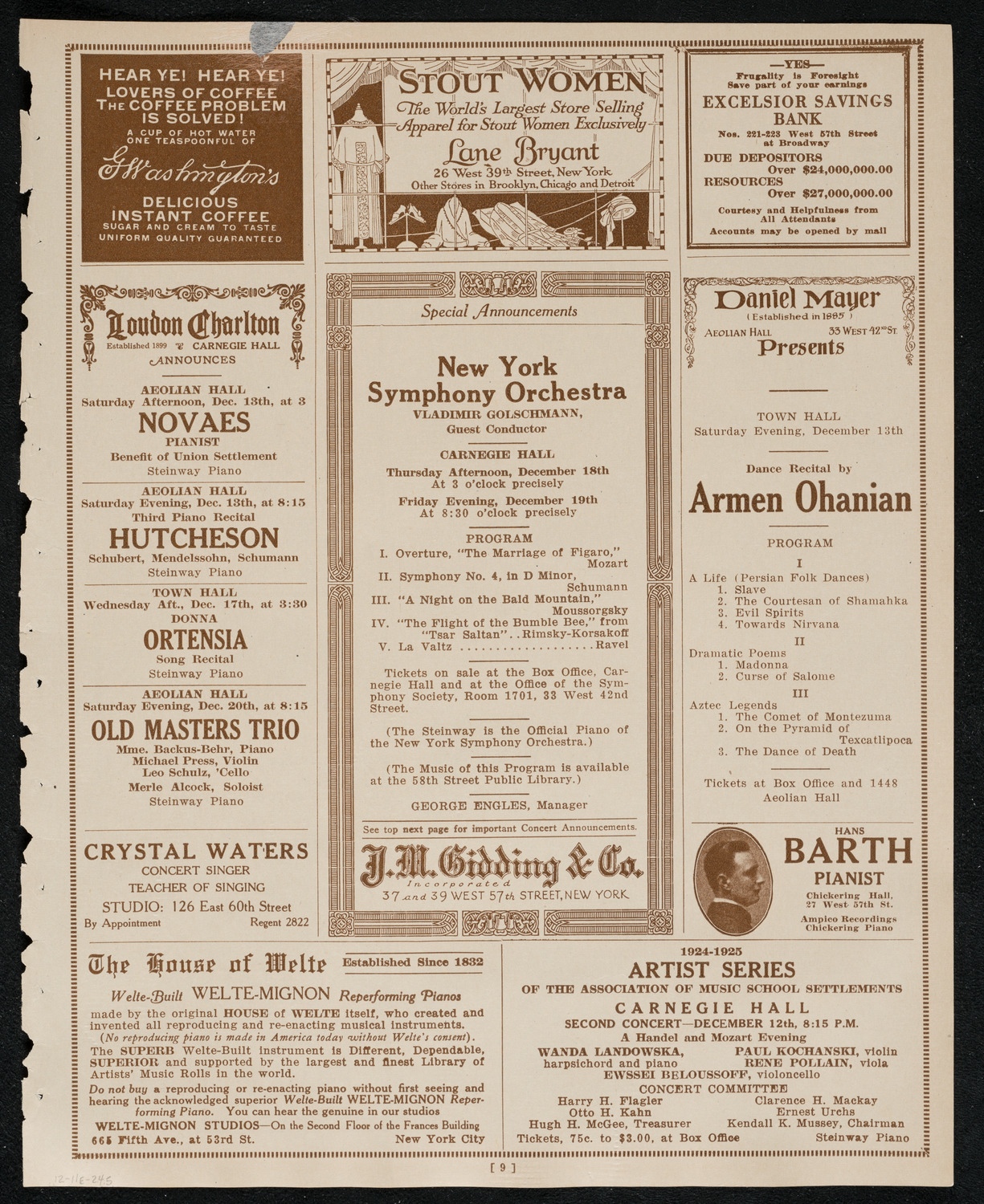 New York Philharmonic, December 11, 1924, program page 9