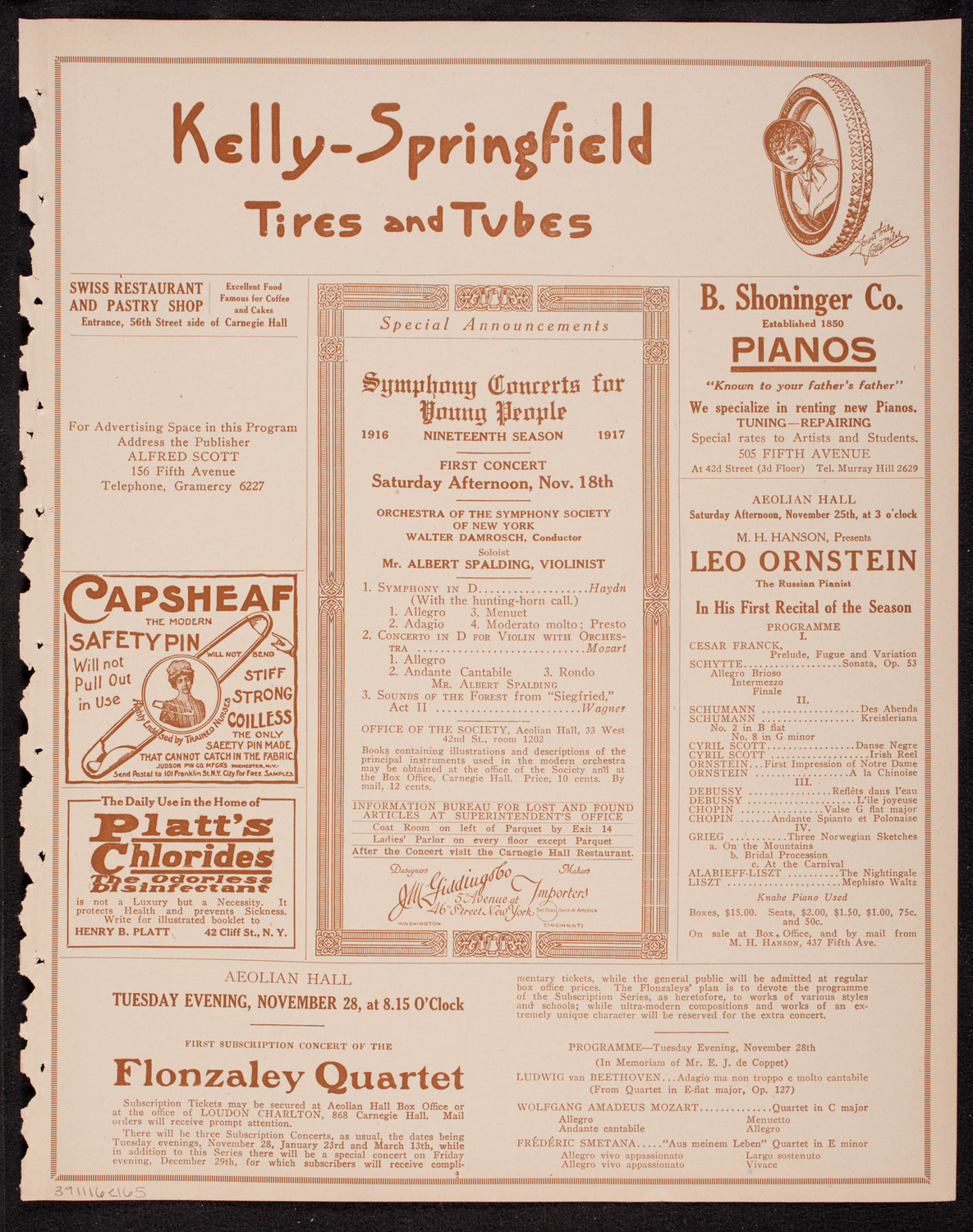 New York Philharmonic, November 16, 1916, program page 9