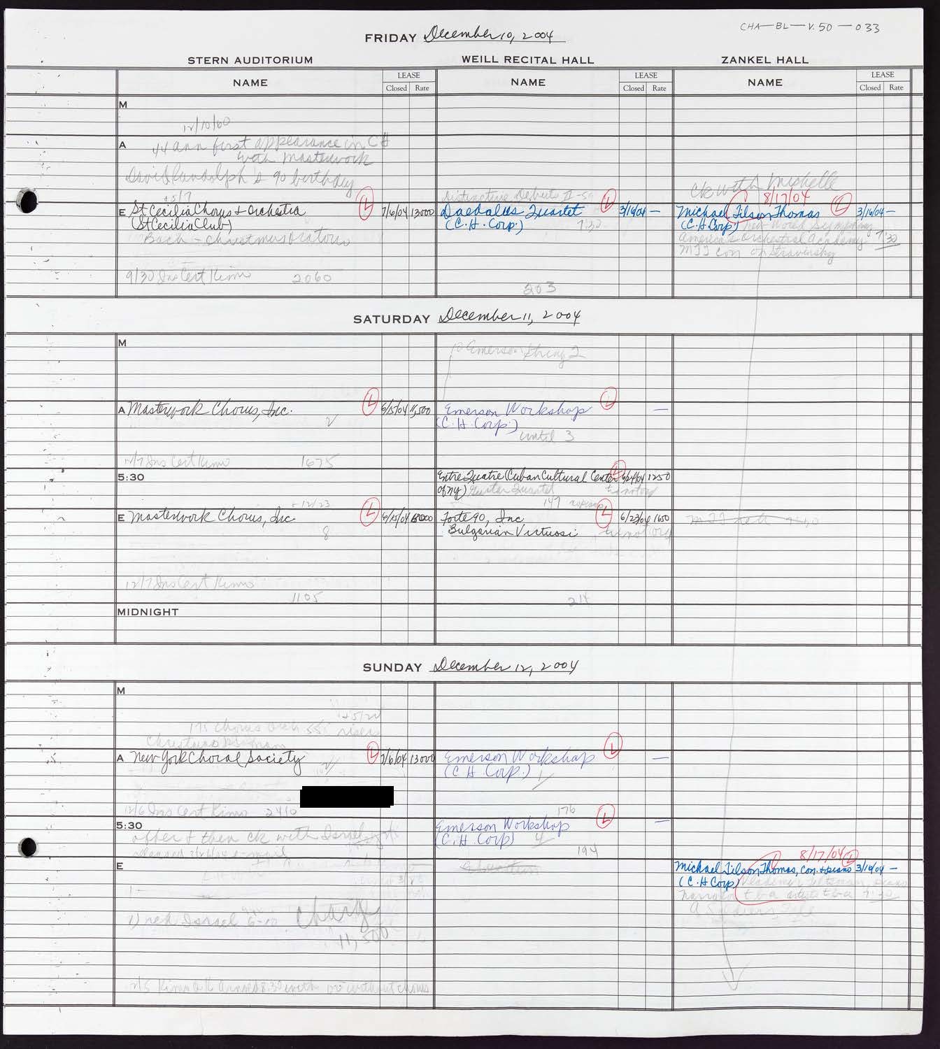 Carnegie Hall Booking Ledger, volume 50, page 33