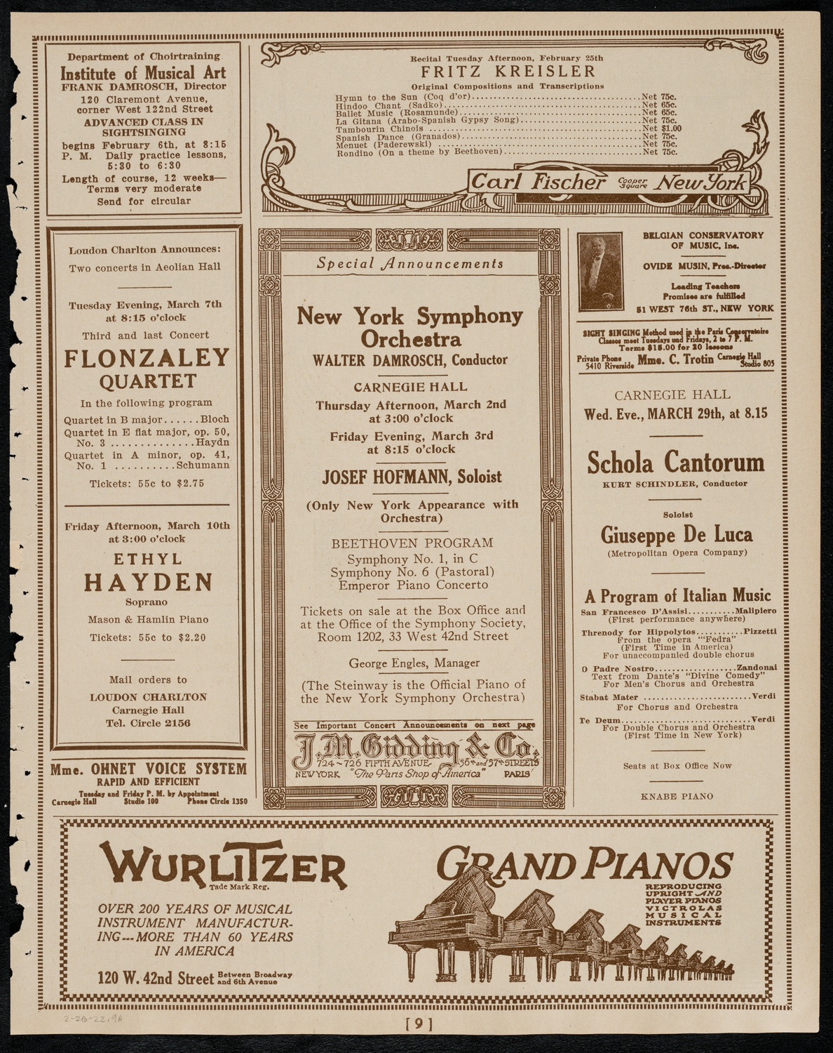 New York Philharmonic, February 26, 1922, program page 9