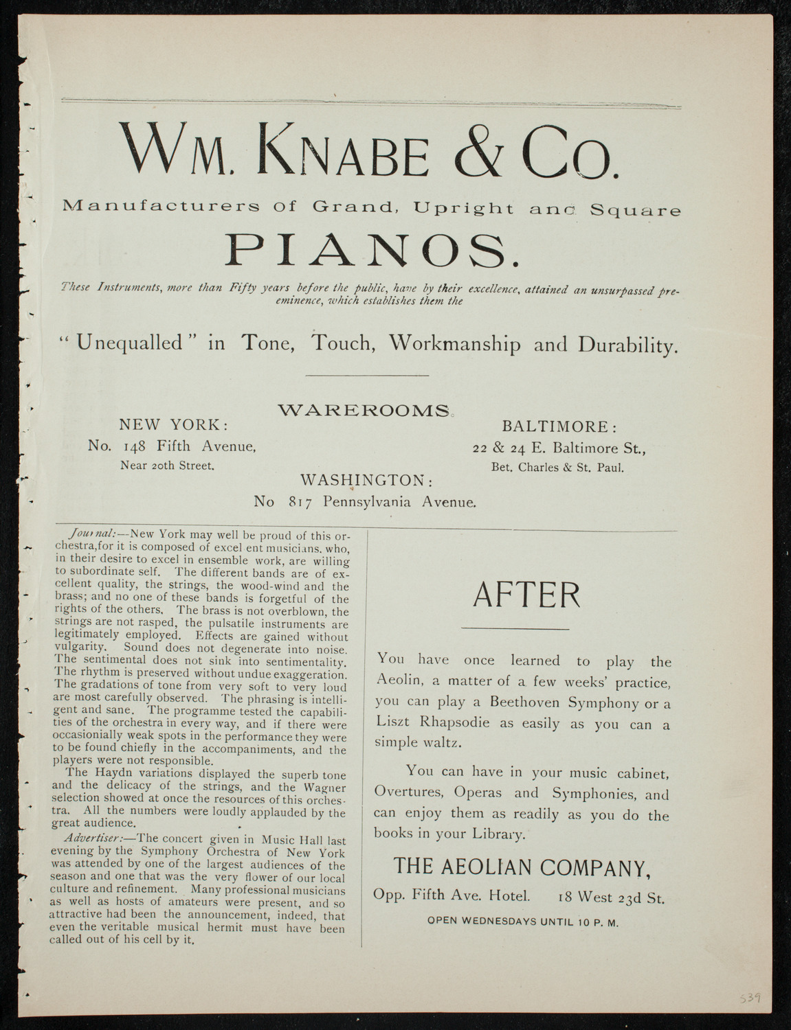 Damrosch Sunday Concert, January 10, 1892, program page 3