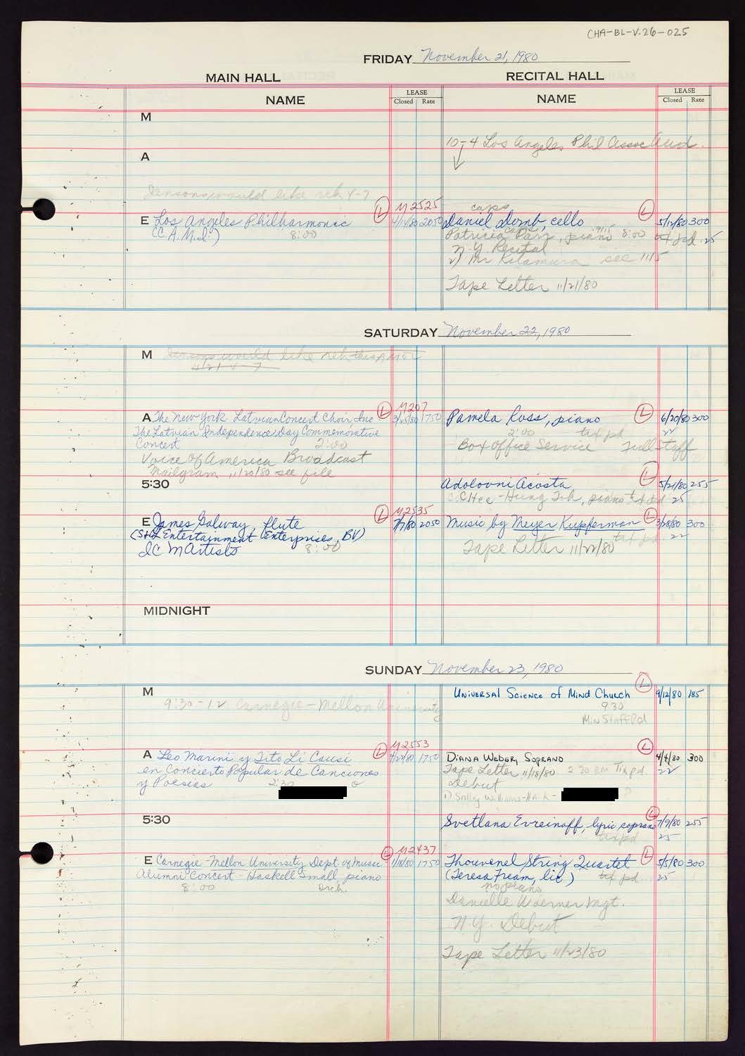 Carnegie Hall Booking Ledger, volume 26, page 25