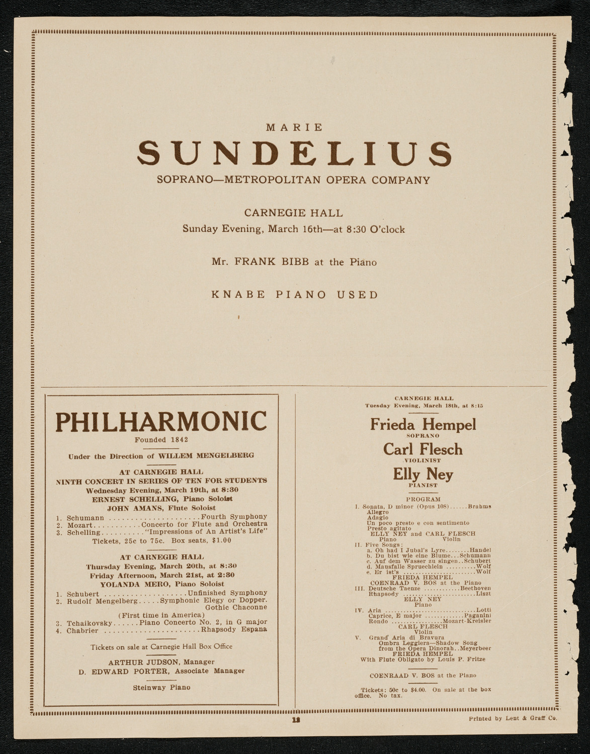 Marie Sundelius, Soprano, March 16, 1924, program page 12