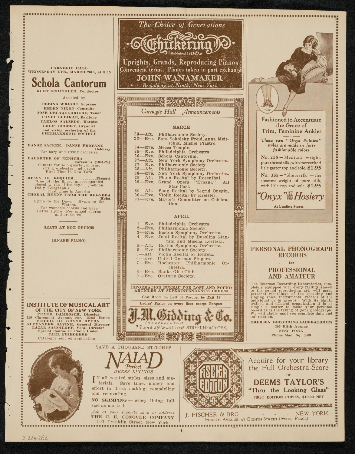 Fritz Kreisler, Violin, March 22, 1924, program page 3