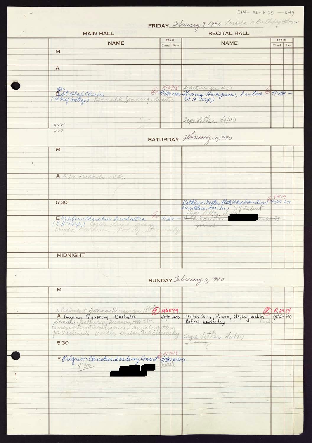 Carnegie Hall Booking Ledger, volume 35, page 49