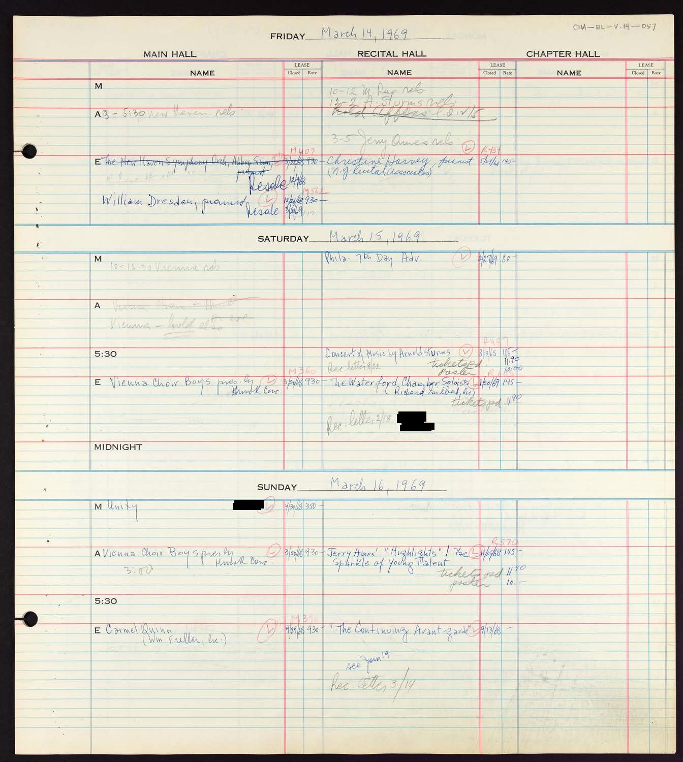 Carnegie Hall Booking Ledger, volume 14, page 57