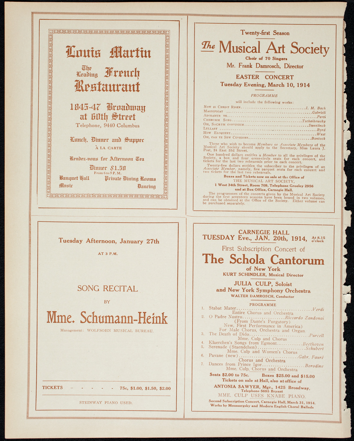 Alma Gluck, Soprano, January 6, 1914, program page 8