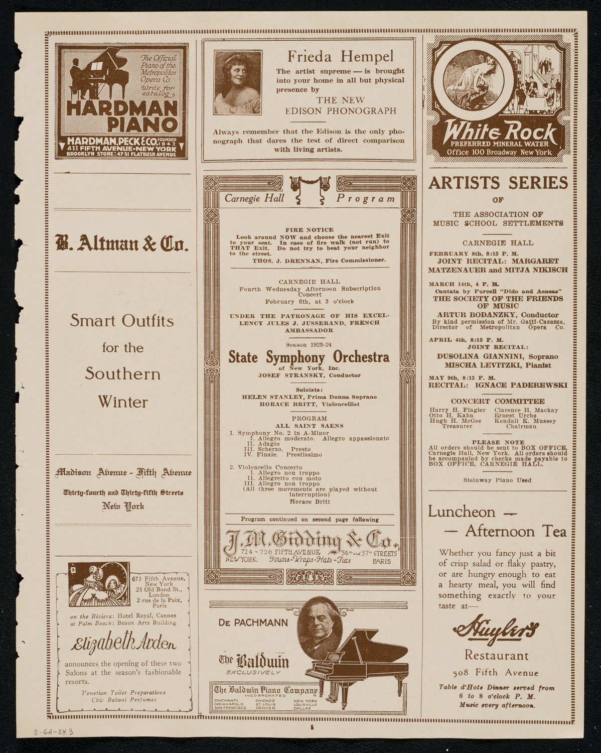 State Symphony Orchestra of New York, February 6, 1924, program page 5