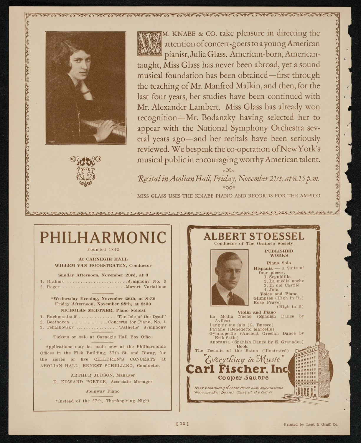 New York Philharmonic, November 20, 1924, program page 12